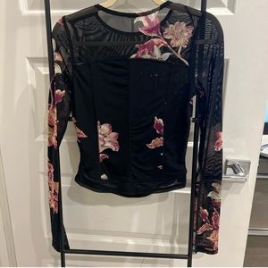 Free People Black Floral Blouse